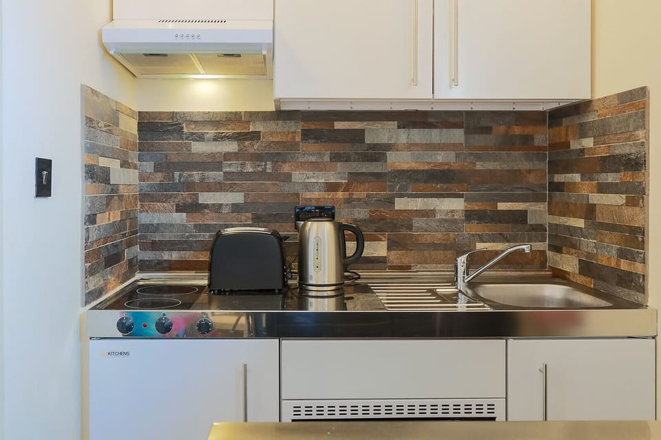 Full-size fridge, microwave, oven, stovetop