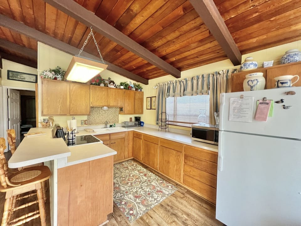Kitchen - fridge, microwave, stove, sink (no dishwasher)