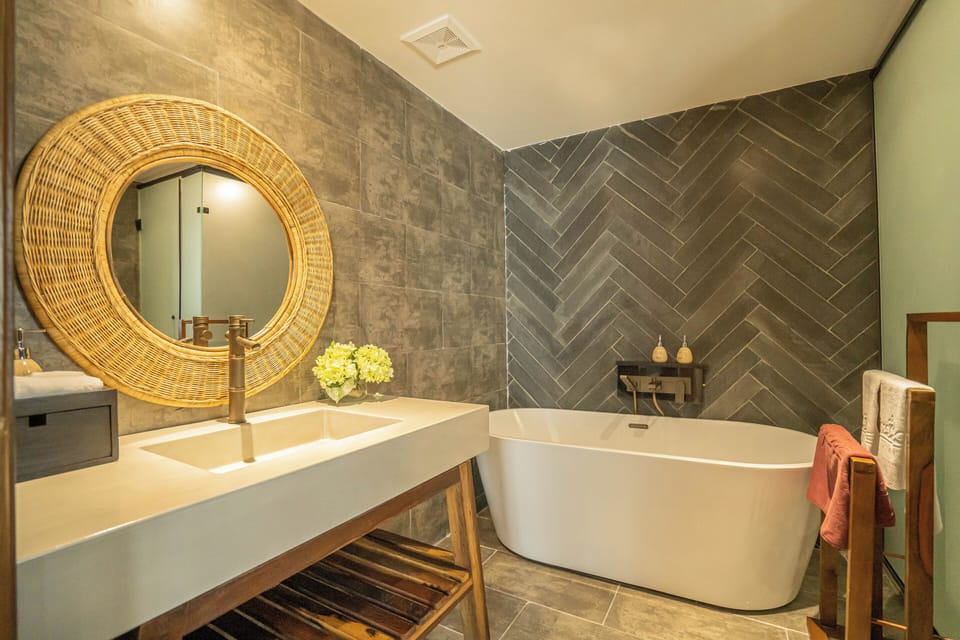 Signature Bliss Sea View | Bathroom | Shower, rainfall showerhead, designer toiletries, hair dryer