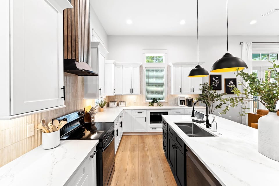 The kitchen offers plenty of counter space.