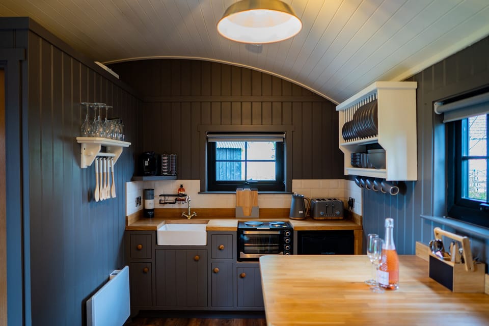 Cabin | Private kitchen | Fridge, oven, stovetop, electric kettle