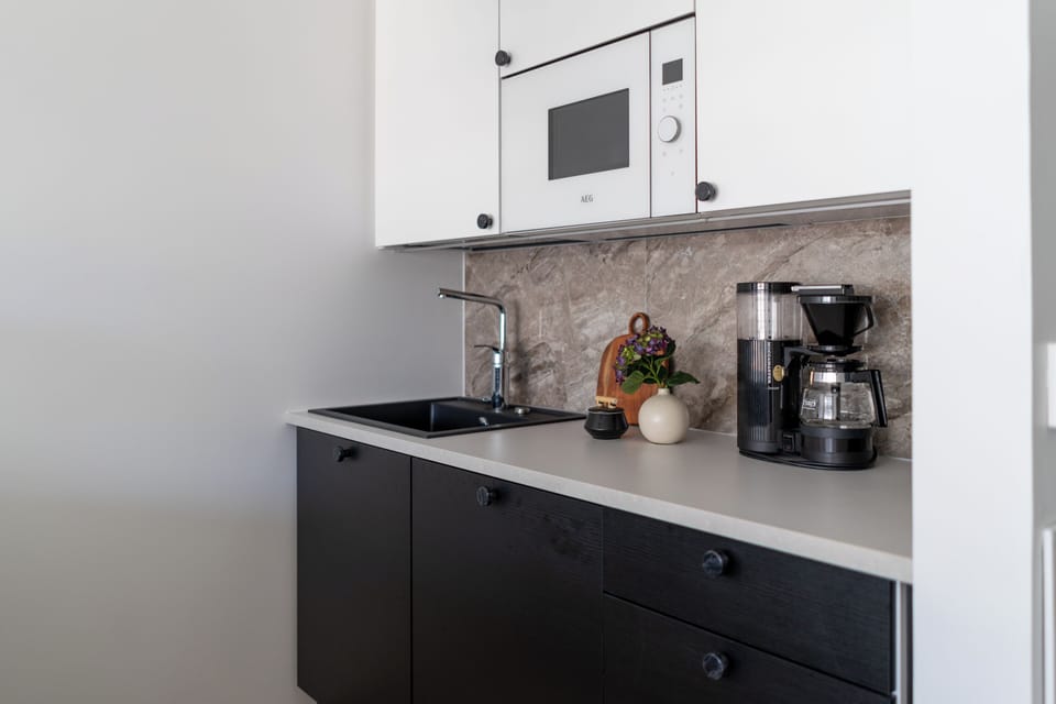 Apartment | Private kitchen | Full-size fridge, microwave, oven, stovetop