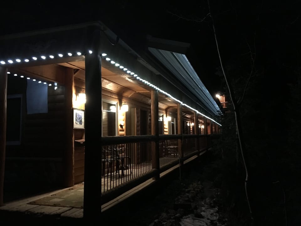 Snow Bear entry from parking lot at night