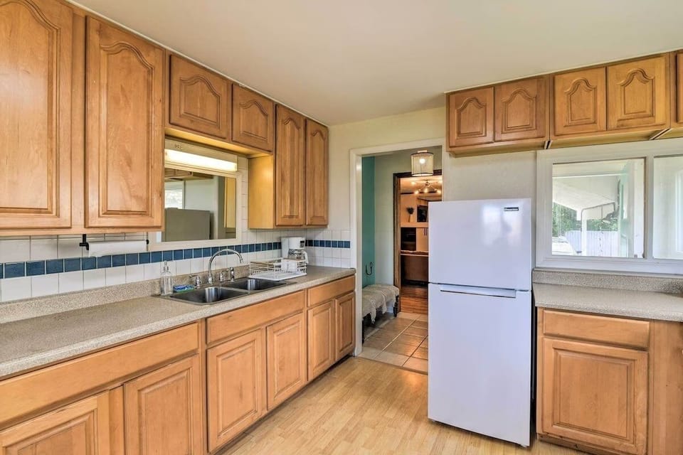 Indoors, Kitchen, Refrigerator, Hardwood, Stained Wood