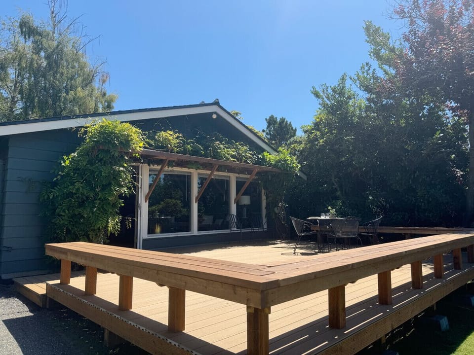The large, new deck is ready for relaxing