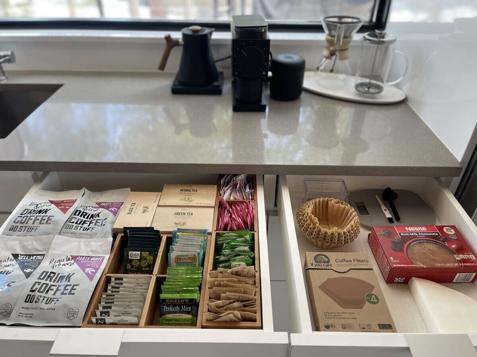Deluxe coffee and tea bar for your enjoyment