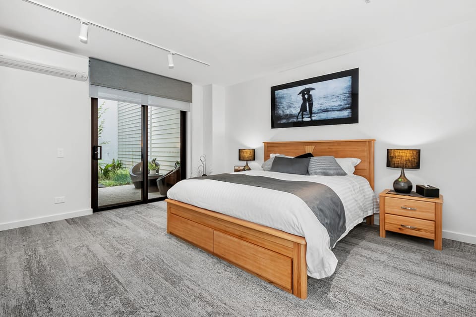 Downstairs master bedroom has comfortable King size bed