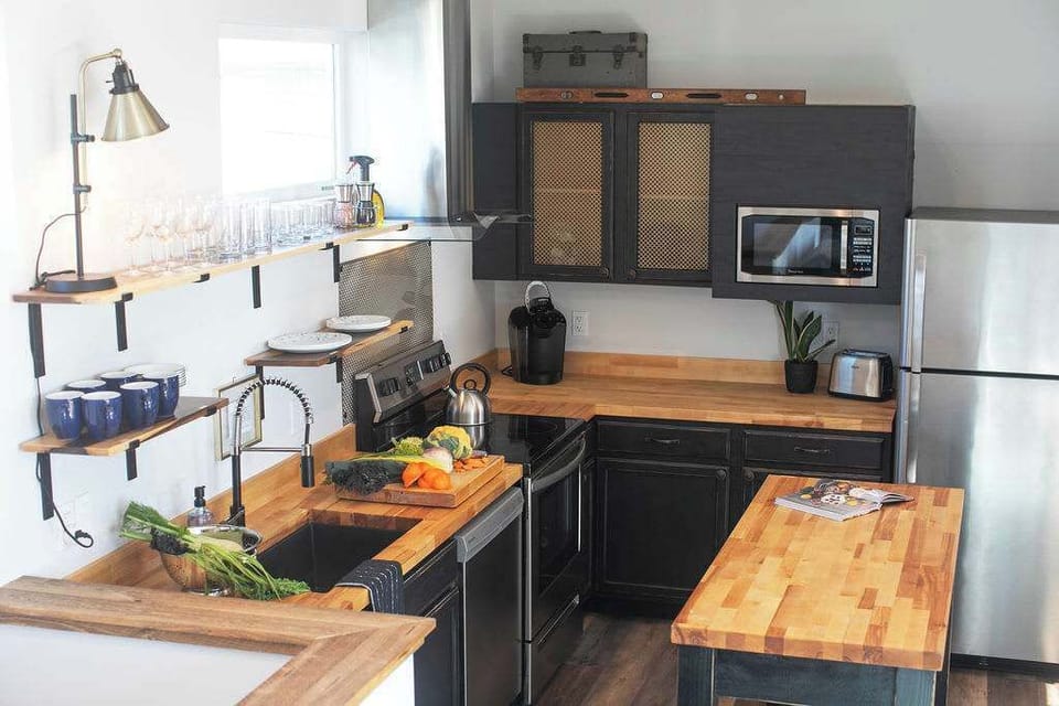29. Open Shelves Allow for Easy Meal Preparation
