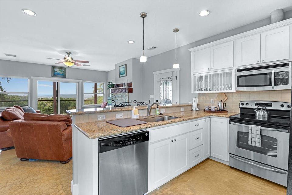 The unit has a full kitchen