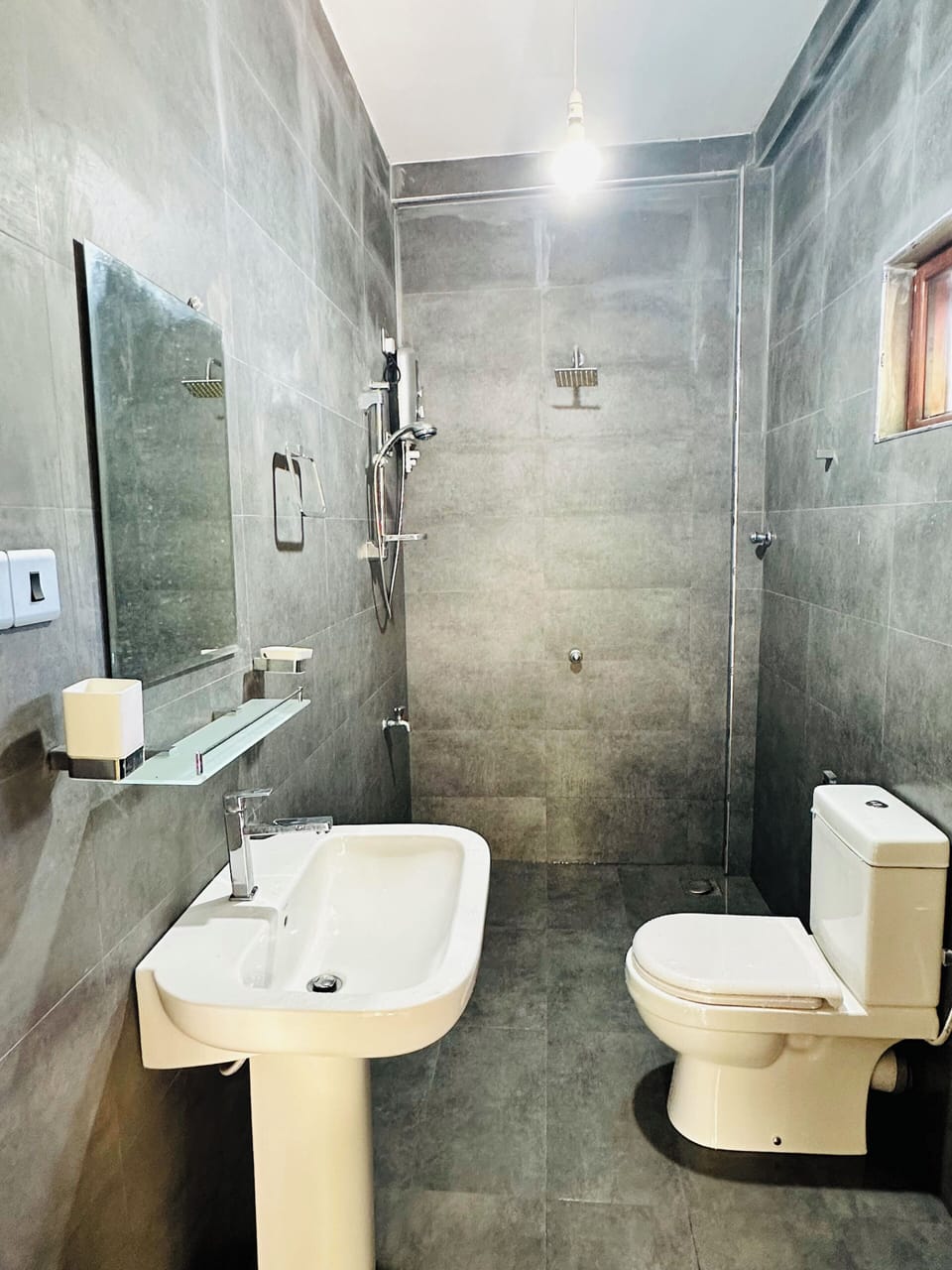 Shower, free toiletries, towels, soap