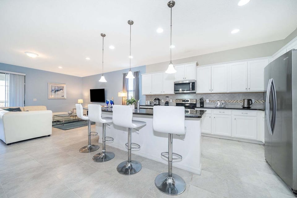 Our kitchen is fully equipped with stainless steel appliances.