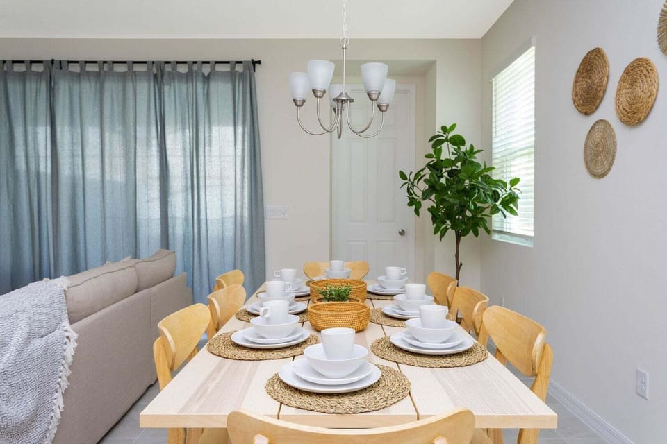 Our dining table comfortably seats 8 people.