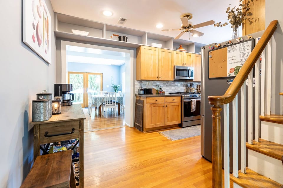 The kitchen is fully-stocked with cooking and serving ware for up to 8 guests.