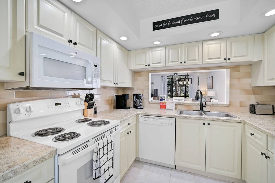 Fully stocked kitchen with all you need to make meals at home.