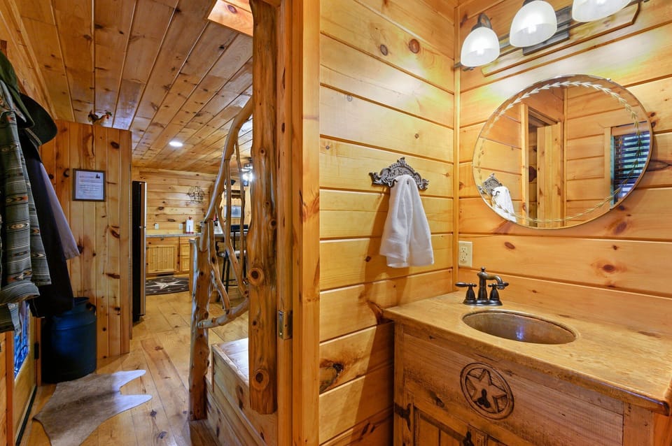 Full bath downstairs for convenient guest use