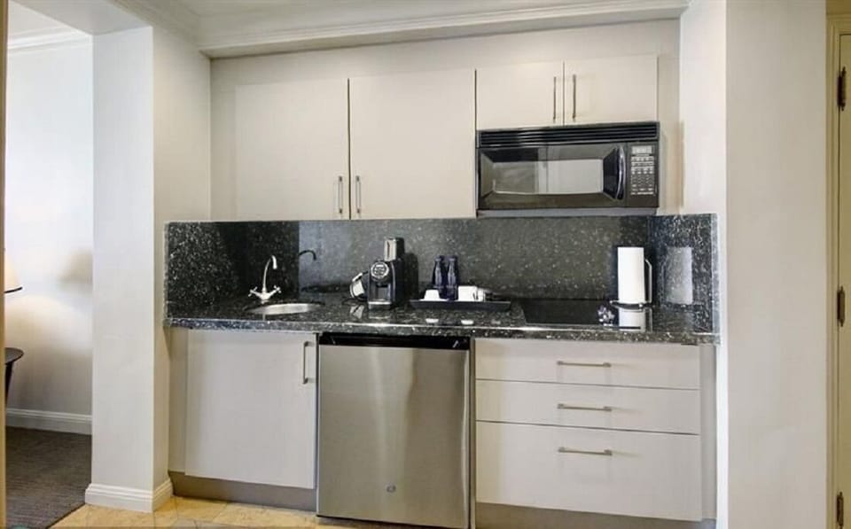 Kitchen with everything but an oven. (Come on, were you really going to bake?)