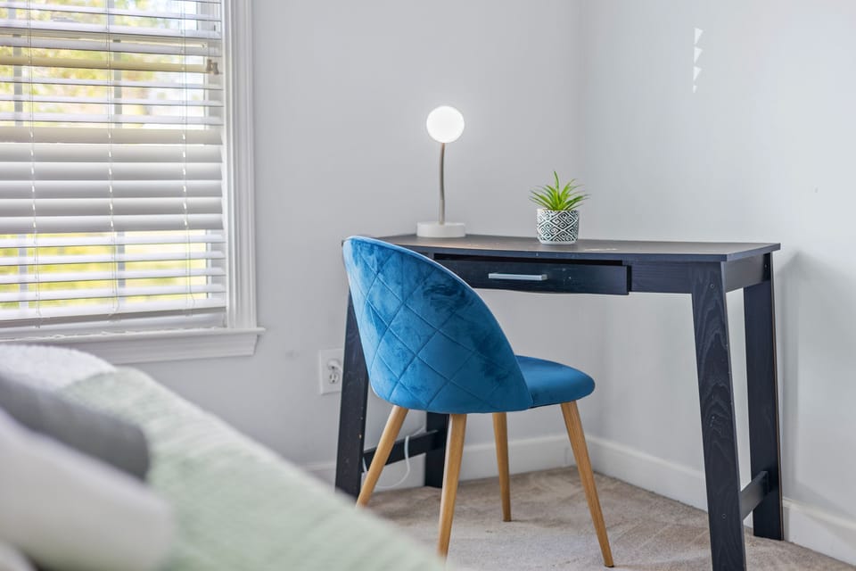 Master bedroom featuring a WFH set up 