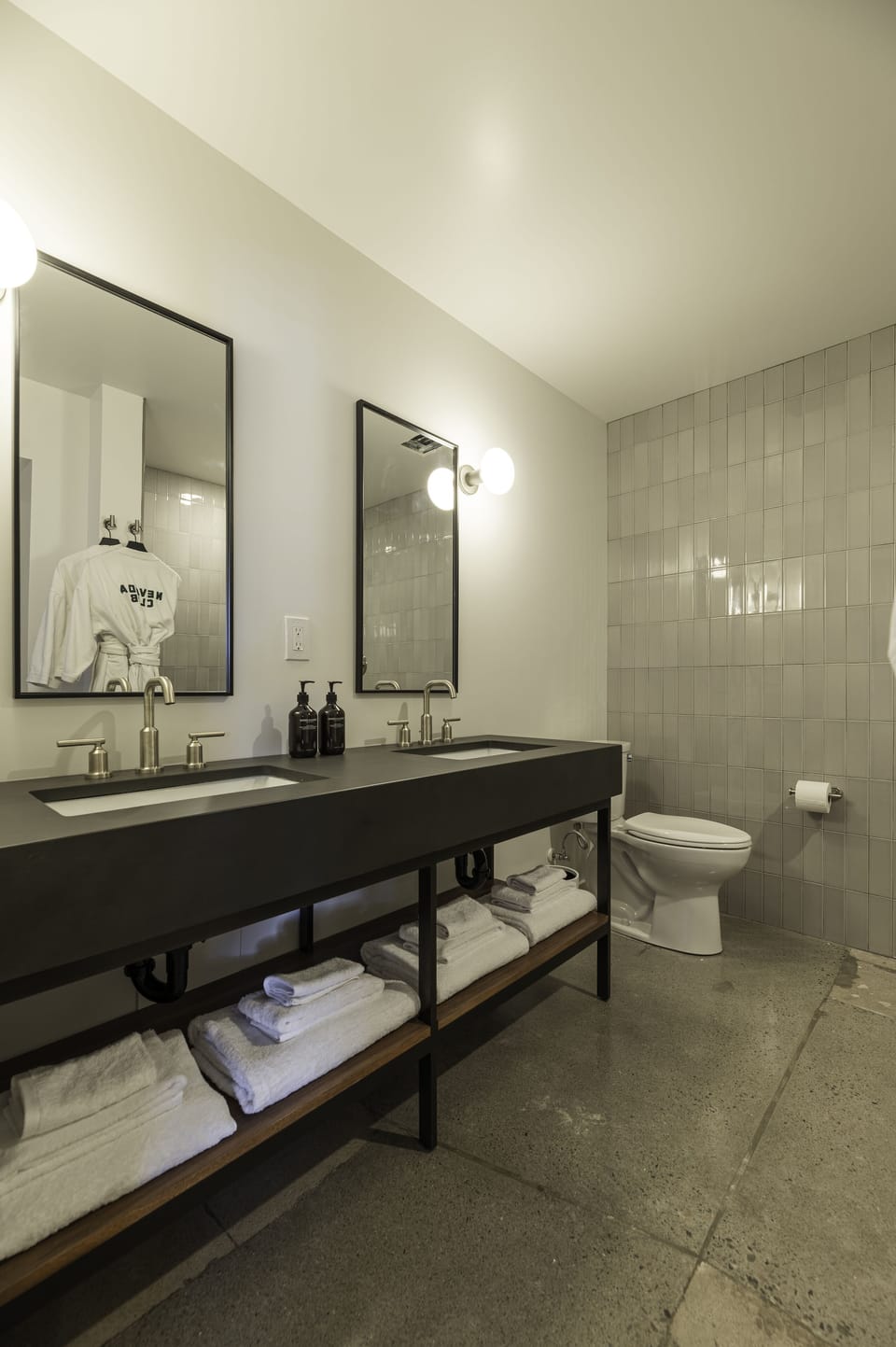 Shower, designer toiletries, hair dryer, bathrobes