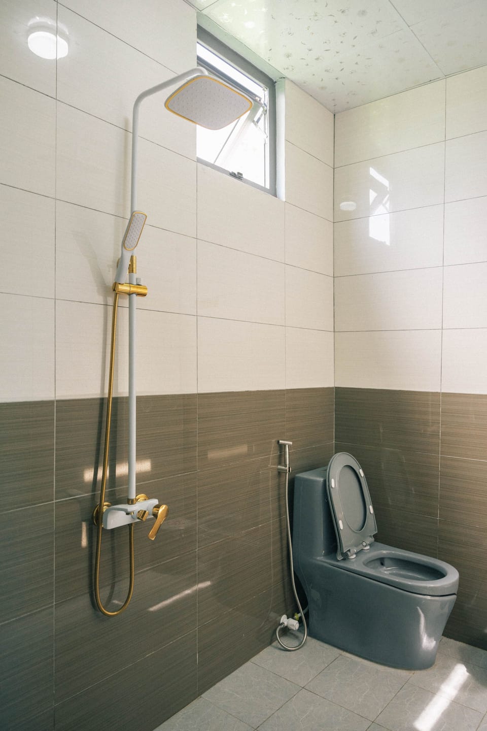 Shower, hydromassage showerhead, towels