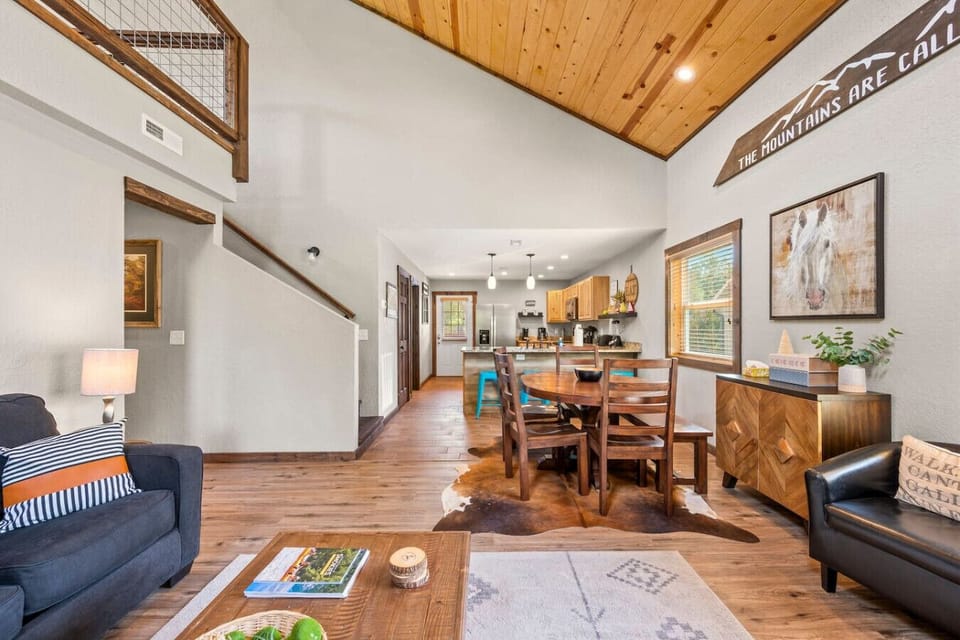 High vaulted ceilings and lots of natural light make the space feel open and inviting.