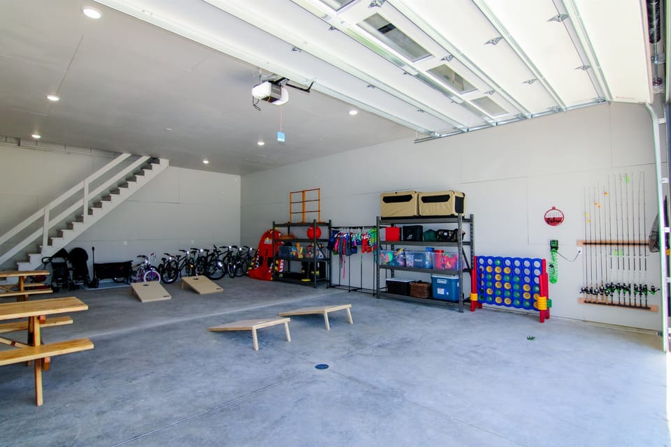 ADVENTURE SHED! With darts, bags, bikes, fishing gear, swimming stuff, kayaks, balls, etc.
