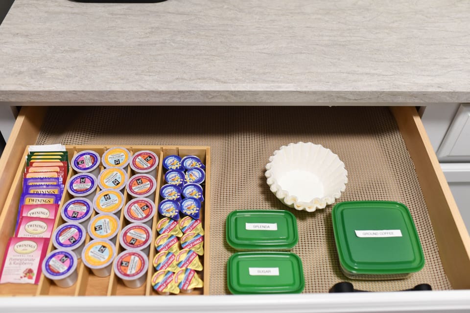 We provide tea, coffee, sugar and creamer.