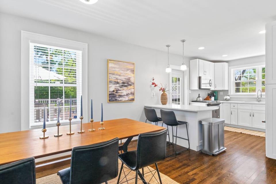Dining room table located right off the kitchen