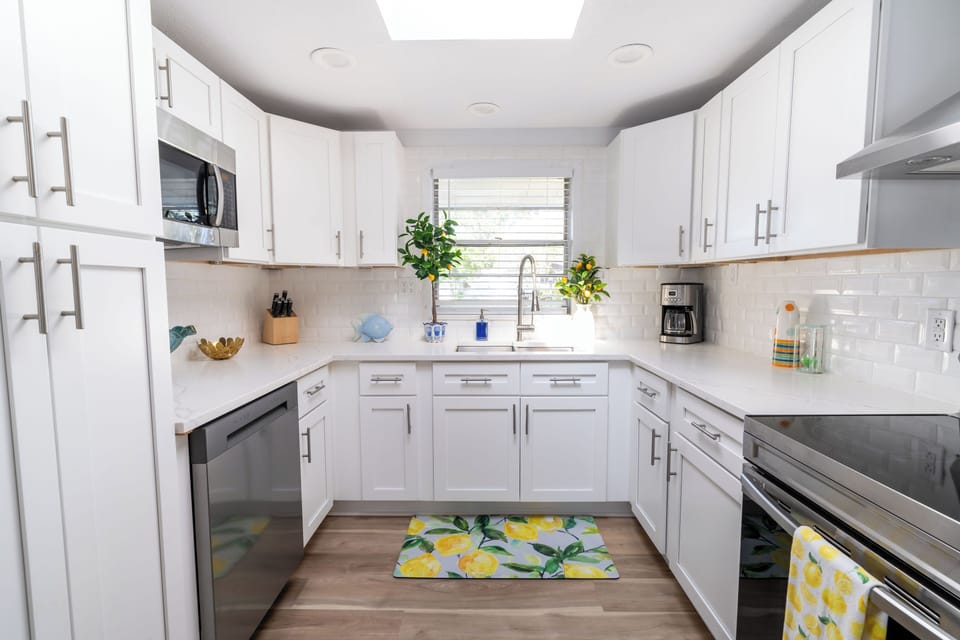 Cook up some dinner in the newly remodeled, fully stocked kitchen.