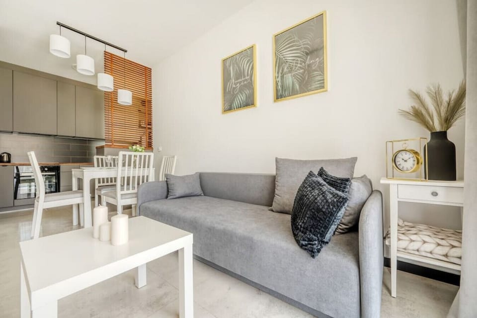Living Room with Sofa and Big Smart TV | Book Now with RENTUJEMY.COM