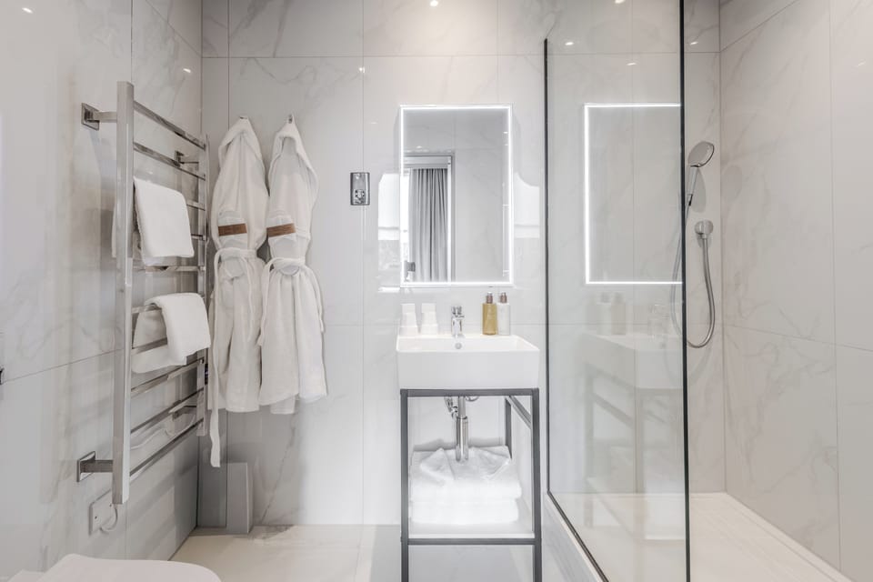 Luxe Double | Bathroom | Hair dryer, bathrobes, towels