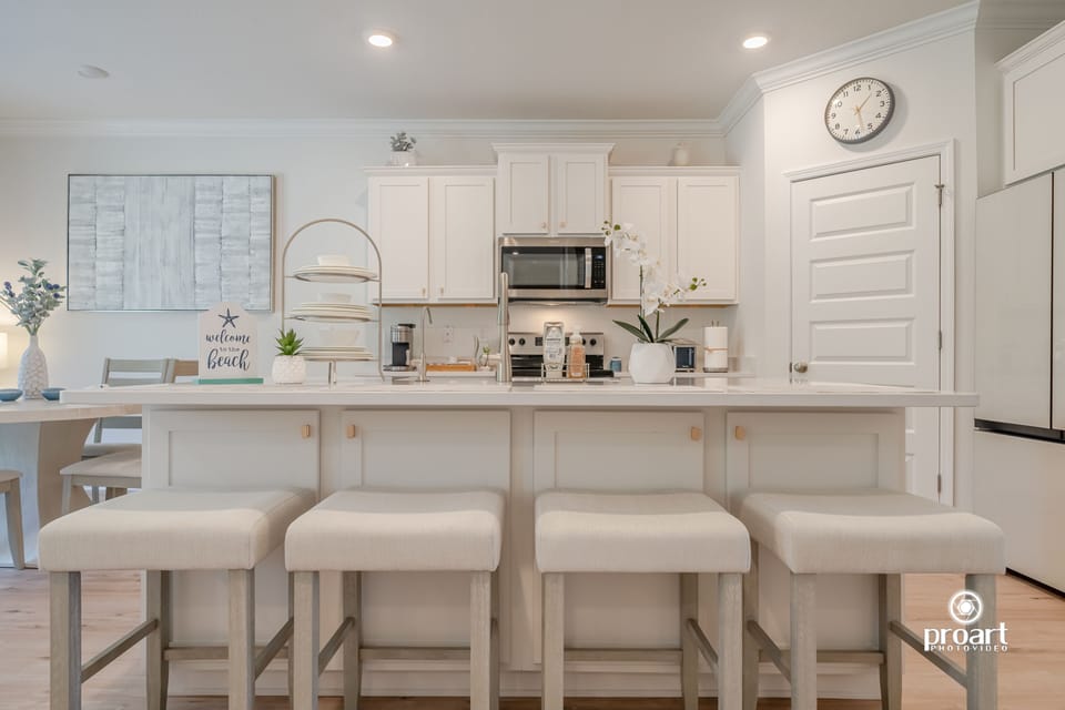 Bright, modern kitchen, stocked with everything you need for easy family meals.