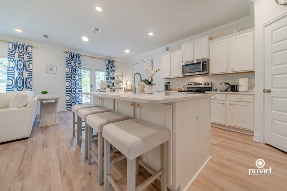 Bright, modern kitchen, stocked with everything you need for easy family meals.