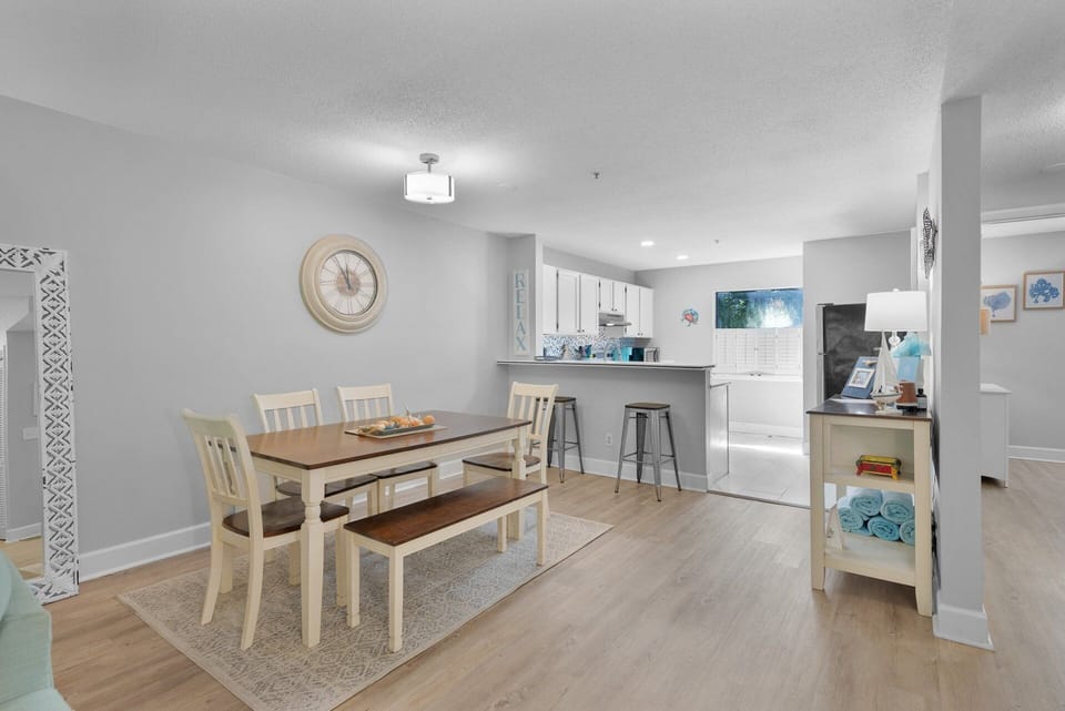 Dining table and kitchen