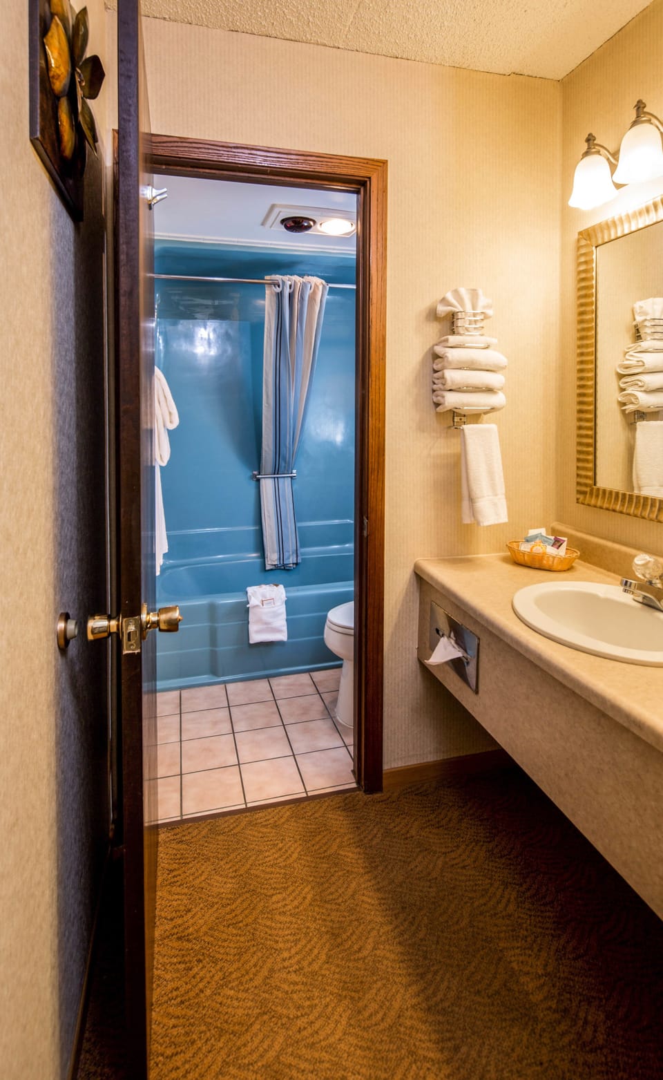 Combined shower/tub, deep soaking tub, hydromassage showerhead