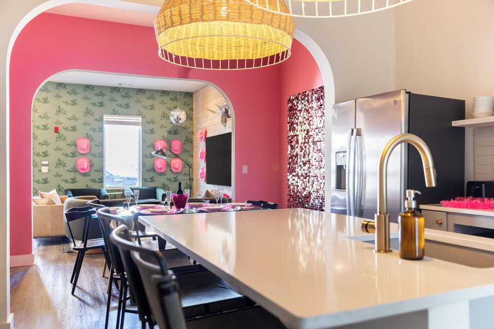 Fully equipped kitchen with a full suite of stainless steel appliances.