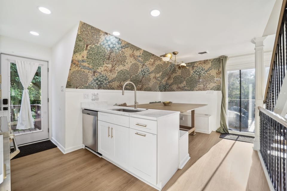There is a second entrance to the house, right off the kitchen, to make grocery unloading easy.