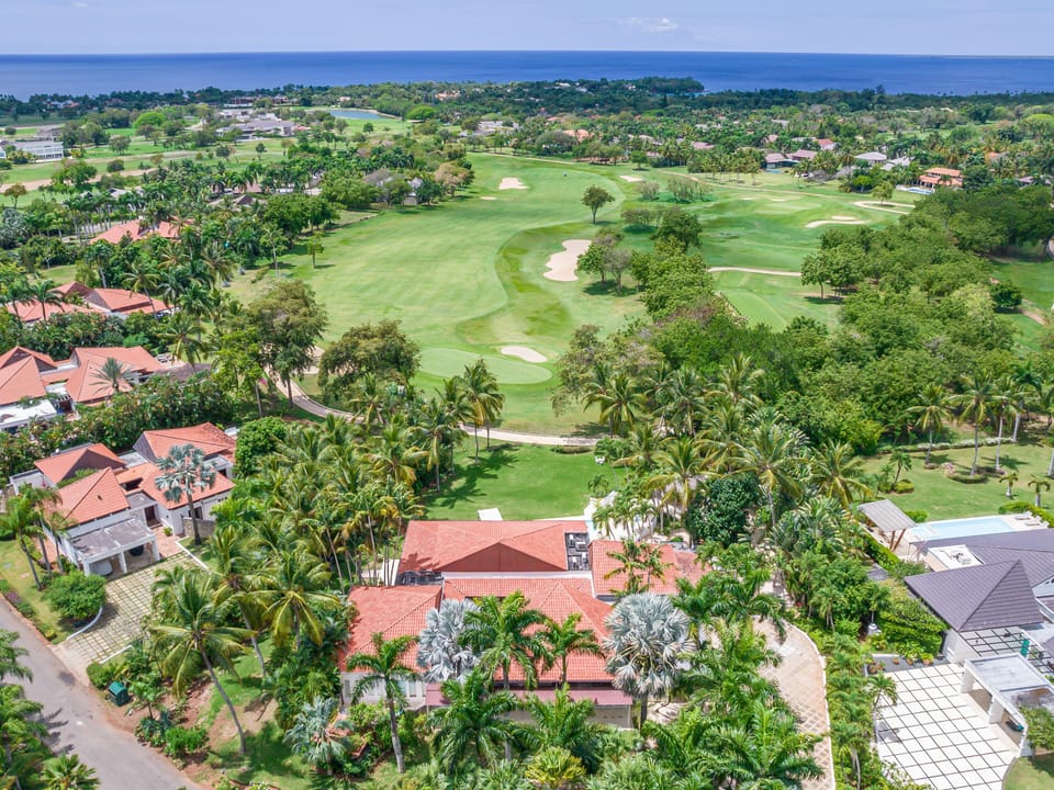 Aerial view of the golf course facing the villa