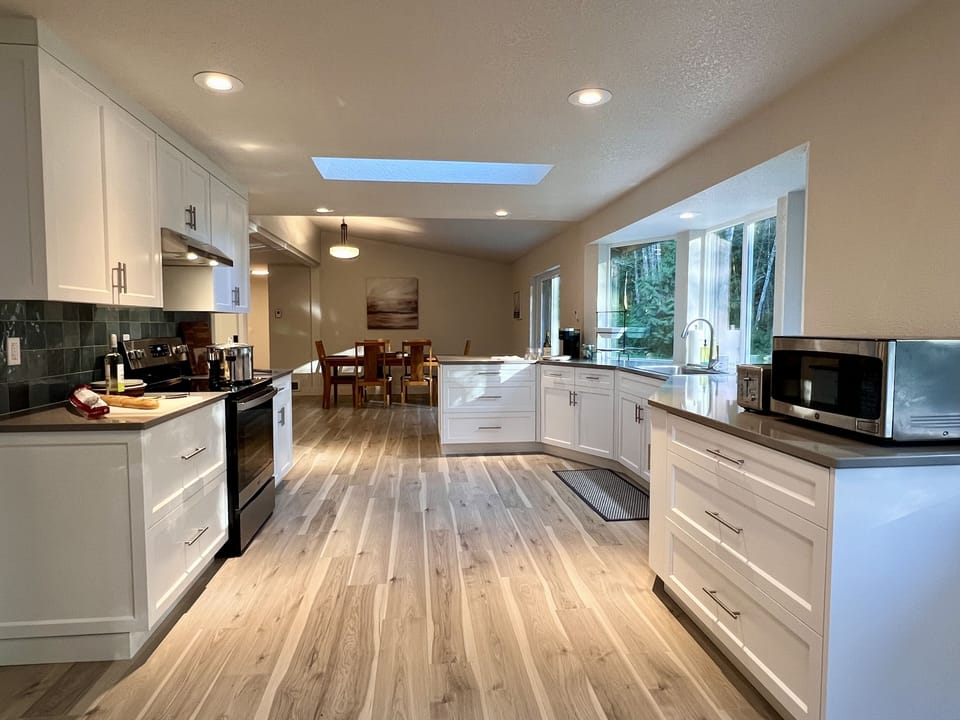 Generous counter space. Generous floor space to gather around.