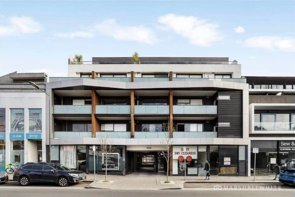 Balcony looks out over Izett St and Prahran Central