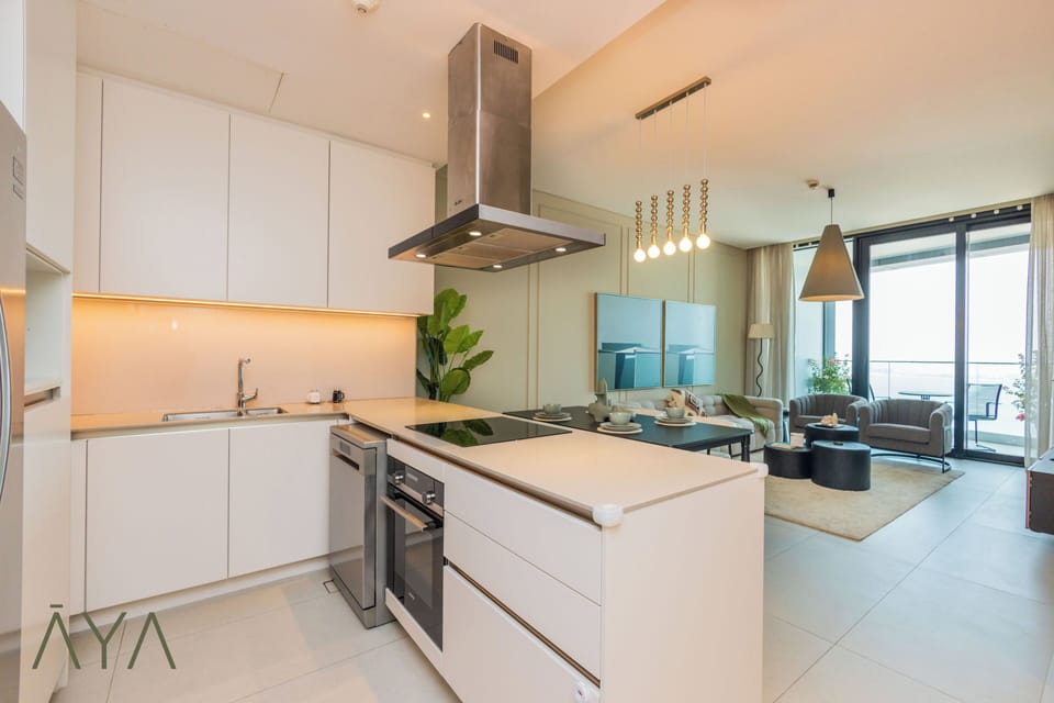 Design Apartment, Balcony, Sea View | Private kitchen | Coffee/tea maker, fridge, microwave, dishwasher