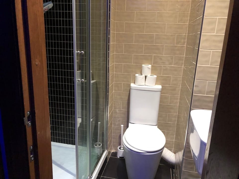 Combined shower/tub, free toiletries, hair dryer, towels