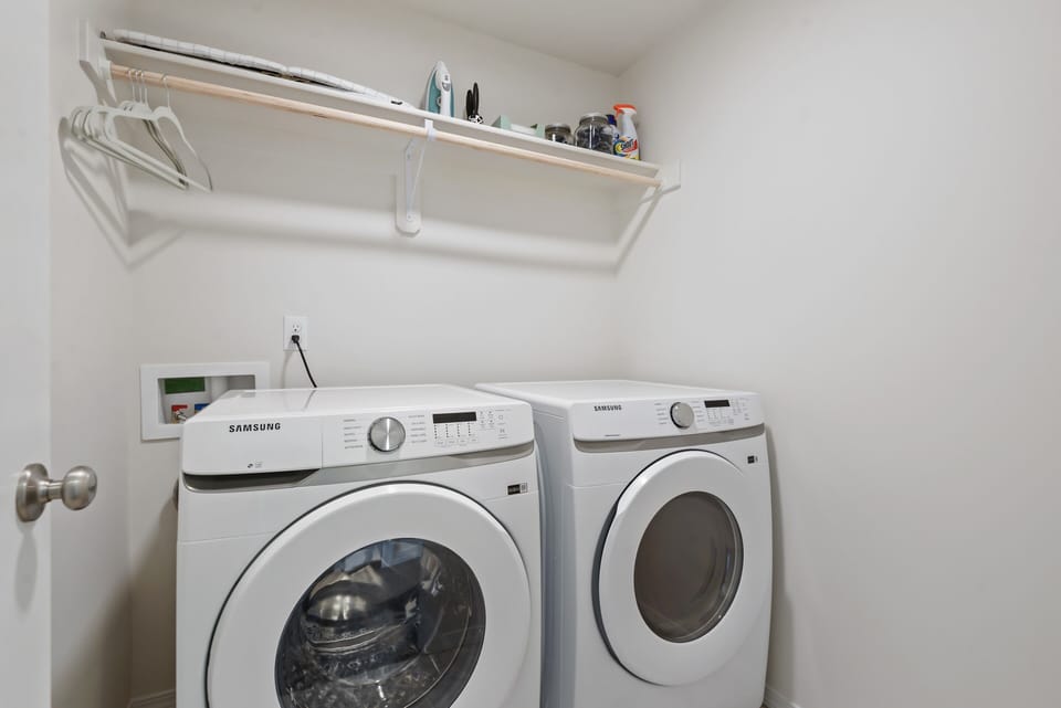 Brand new washer/dryer. Soap, dryer sheets, stain remover & ironing board/iron