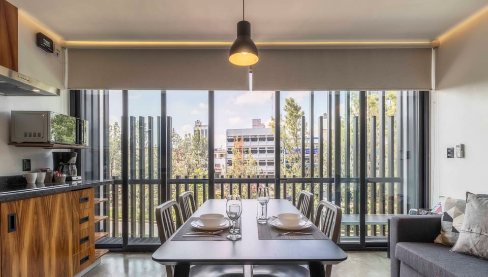 Traditional Apartment, Balcony, City View | Private kitchen | Coffee/tea maker, full-size fridge, microwave, stovetop