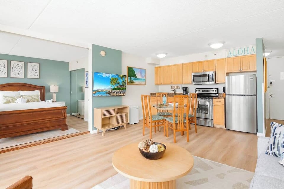 Your living area with a 50'' Smart TV for entertainment purposes.