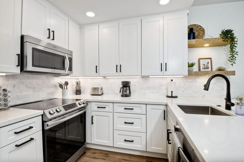 Prepare culinary delights in this fully stocked kitchen, equipped with modern appliances and utensils to inspire your inner chef.