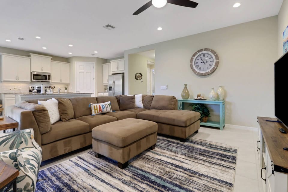 The large sectional sofa is the perfect spot to put your feet up and relax.