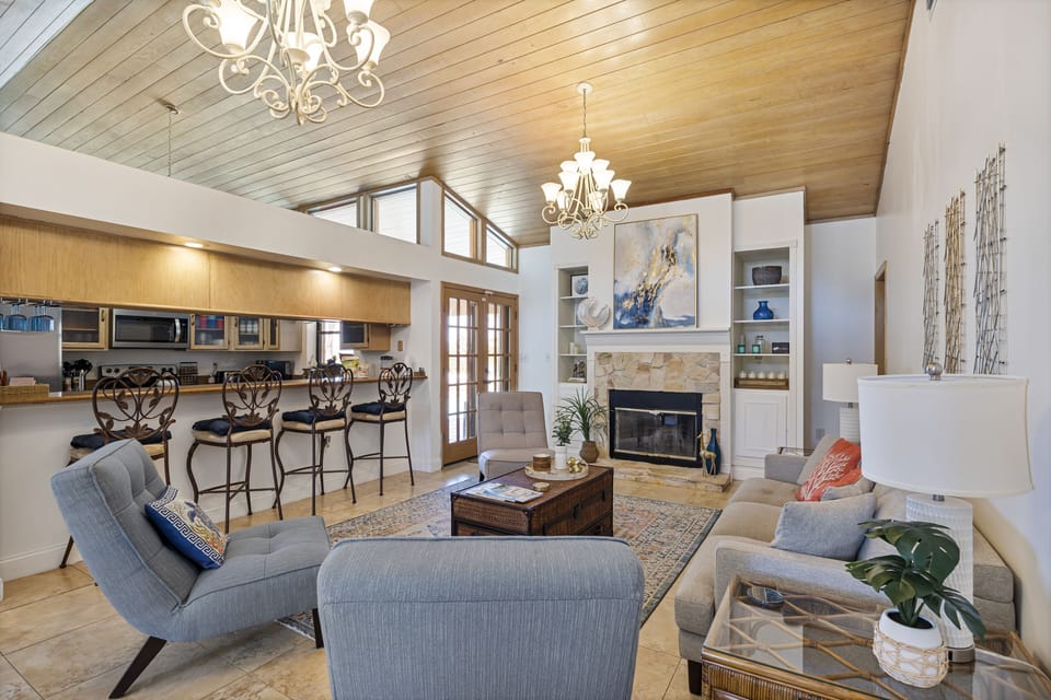 The home offers high ceilings with lots of natural light