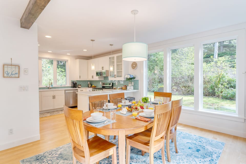 The dining area is adjacent to the kitchen.