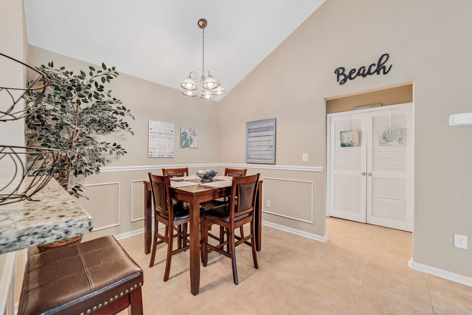 The dining table seats 4 with plenty of room for entertaining and socializing.