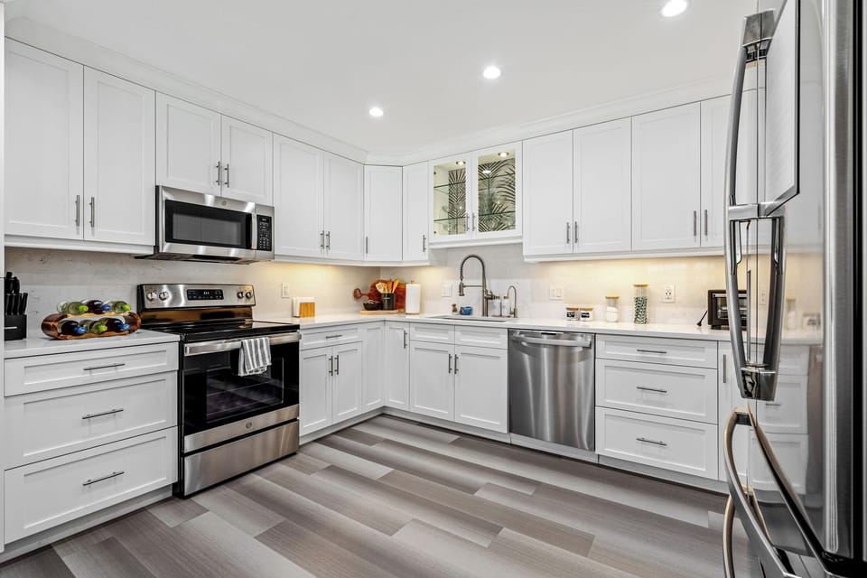 Fully stocked kitchen.